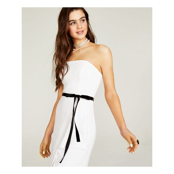 B DARLIN Womens Slitted Sleeveless Strapless Full-Length Party Shift Dress - Picture 3 of 4